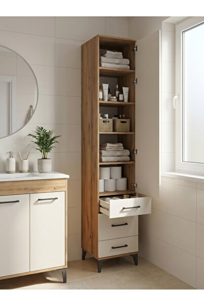 Dienni Hyperion Çok Amaçlı Dolap 5 Raflı 3 Çekmeceli Kapaklı Banyo Ofis Yatak...