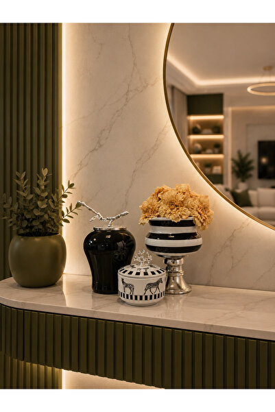 ferayhome Dekoratif Obje Salon Seti Zebra At Desen Kutu Siyah Zebra Ayaklı Sa...