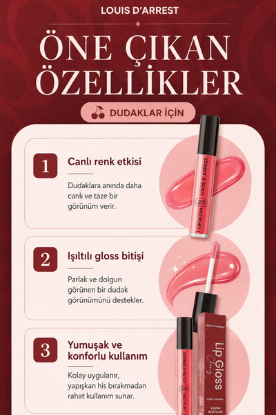 Louis DArrest Vişne Aromalı Dudak Dolgunlaştırıcı Ve Parlatıcı Lip Gloss
