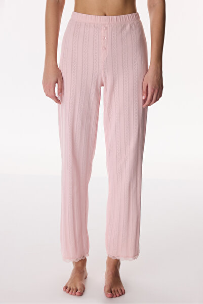 Penti Pantaloni de pijama Pink Lotus Pointel, pachet de bumbac