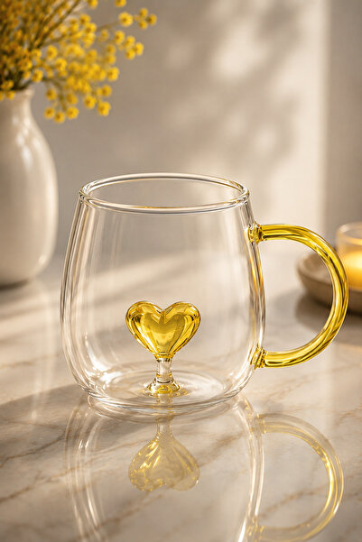 İnterlife Colorful 3D Heart Borosilicate Mug Heat Resistant Special Design Gift