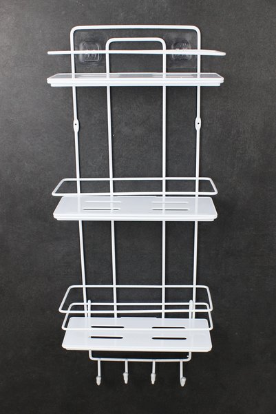 HIMYHOME Triple Bathroom and Cosmetic Organizer with Stainless Steel Shelf and Crystal Shelf, White Bathroom Shelf Shampoo Holder
