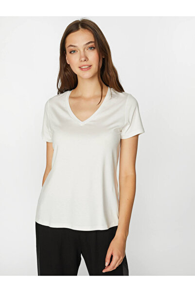Faik Sönmez Μινιμαλιστικό Oversize Γυναικείο T-Shirt με λαιμόκοψη V - Κοντό μ...