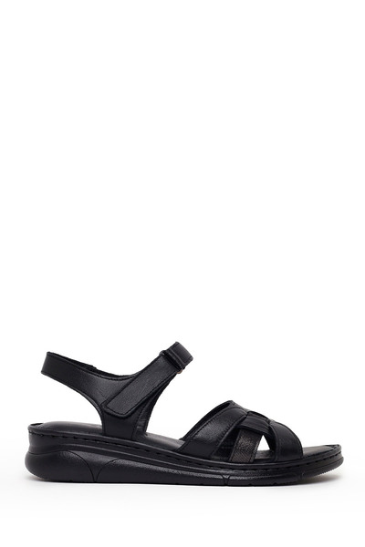 Derimod Women's Black Strappy Leather Comfort Sandals 26Sfd322018