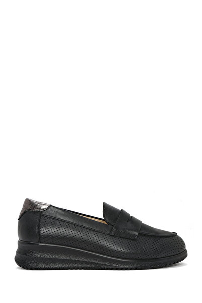 Derimod Kadın Siyah Dolgu Topuklu Deri Ayakkabı, Comfort Loafer 26PFD410418