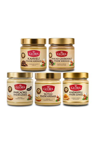 Glora Beşli Fındık Kreması - Tanışma Paketi 200gr x 5 Adet (Sütlü, Parçacıklı...