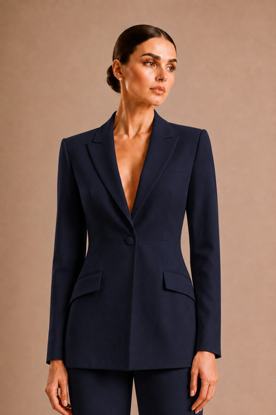 PEARL Lacivert Blazer Ceket Flare Pantolon Takım – Kadın Şık Ofis Stili Yüksek Bel Alt Üst Kombin