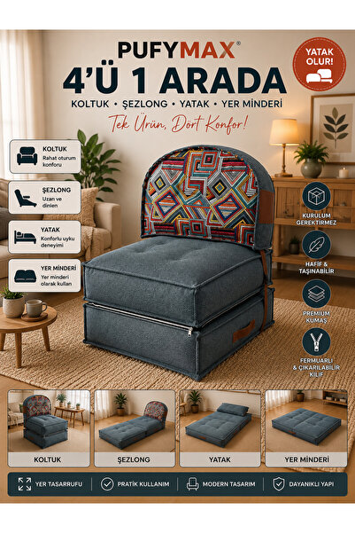 PUFYMAX Comfy PLUS OVAL Yeni Nesil Bohem Tekli Koltuk,yataklı Katlanır Berjer...