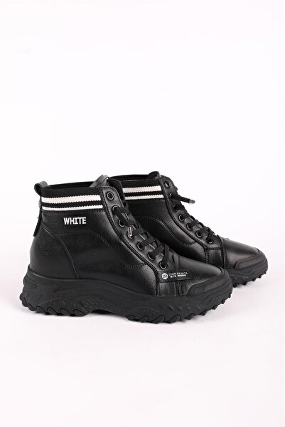 Guja Women's Rubber Knitwear Detailed Thick Sole Lace-Up Sports Boots Black