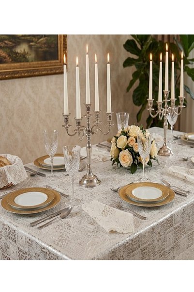 ERKSOLHOME Lace Luxury Pvc Coated Tablecloth with Lace Edges