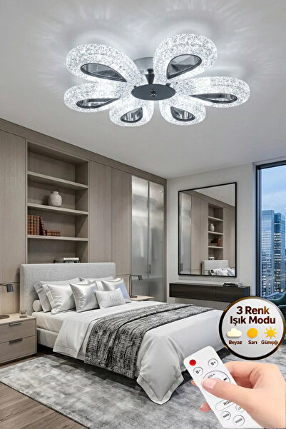 Lüxev Lighting Yağmur Model 6"lı Kumandalı Gümüş 3 Renk Modu Ledli Modern Pla...
