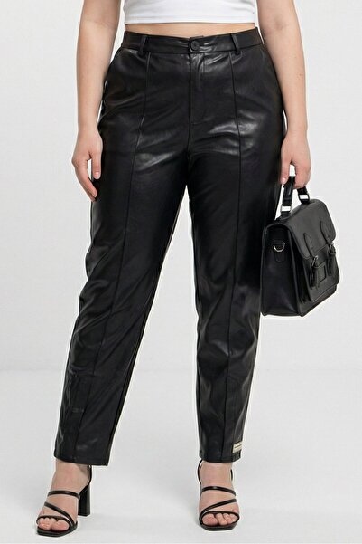 The Giving Movement Women Skinny Fit Solid Leather Pants, Black