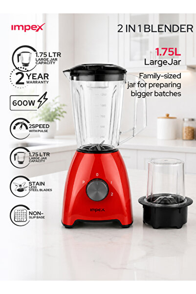 IMPEX BL3510 2-in-1 Blender 600W 1.75L Jar 2 Speeds Pulse Stainless Steel Bla...