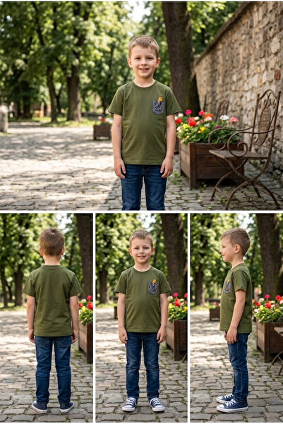 meyastore Boy's T-Shirt with Cat Illustration Print