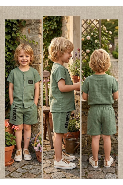 meyastore Boy's Shorts Set Muslin Fabric