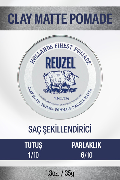 Reuzel Kil Bazlı Orta Düzey Tüm Gün Tutuşlu Suda Çözünür Şekillendirici Mat B...