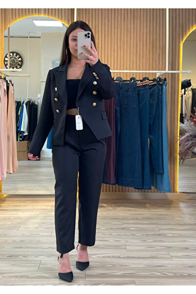 Butik Kadın Siyah Blazer Ceket Takım