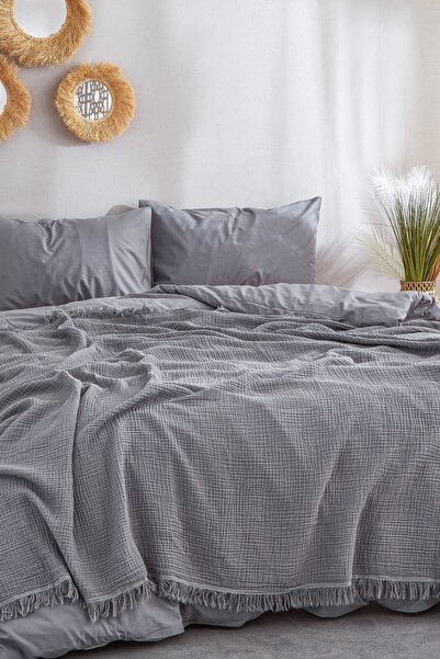 Medaillon Home Muslină gri 4 straturi 100% bumbac - Cuvertură de pat - Pătură...