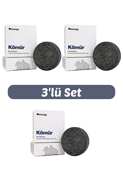 Baboon Natural Kömür Katı Şampuan 3’lü Set | Yağlı Saçlar İçin Arındırıcı | D...