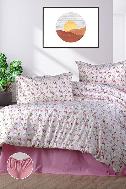 aytunç Floral 100% Cotton Double Elasticated (Fitted) Duvet Cover Set 200X220 cm