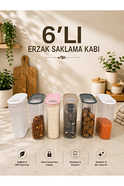 MAVİKÖY 6Lı 4 Litre Erzak Bakliyat Saklama Kabı