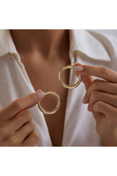 Sembol Gold 14K Altın Halka Küpe 4 mm 3.5 cm