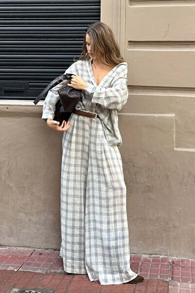 İKİKIZ Gray Plaid Trousers