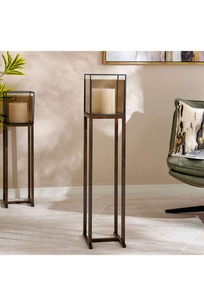 PAN HOME حامل شموع معدني وزجاجي من كايبور 28x23x107 سم - برونزي عتيق