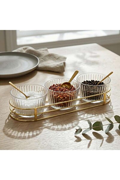PAN HOME Tiana 3-piece Glass Snack Bowl With Metal Stand 350ml -clear