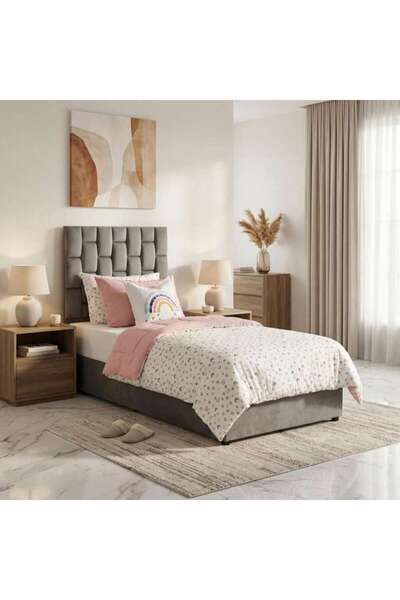 PAN HOME سرير ديانا الفردي مخملي رمادي 120×200 سم
