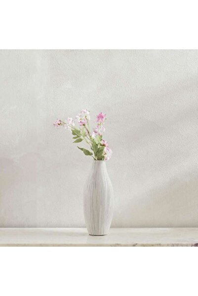 PAN HOME مزهرية أزول سيراميكية مخددة 13x13x32 سم - أبيض