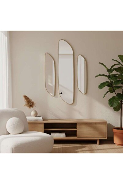 PAN HOME مرآة حائط هيما 3 قطع 29x120-19x80-18x72 سم - ذهبي