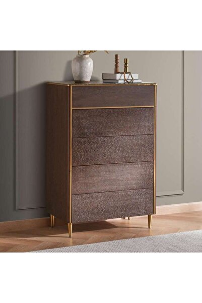 PAN HOME Casavelle 5 Drawer Chest Of Drawer - Walnut
