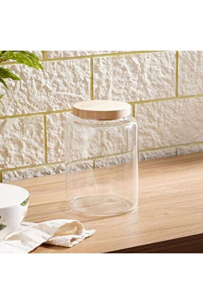 PAN HOME برطمان زجاجي من ريكا بغطاء من الخيزران سعة 1.7 لتر - شفاف