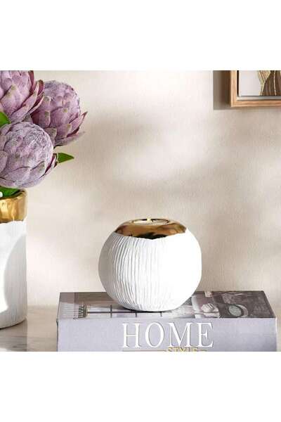 PAN HOME Marsh Ceramic Two Tone Candle Holder 12x12x10cm - White