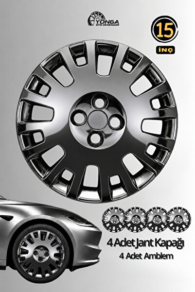 YONGA OTO AKSESUAR CİTROEN NEMO 15 İnç Jant Kapağı 4'lü Set Piano Black + 4 A...