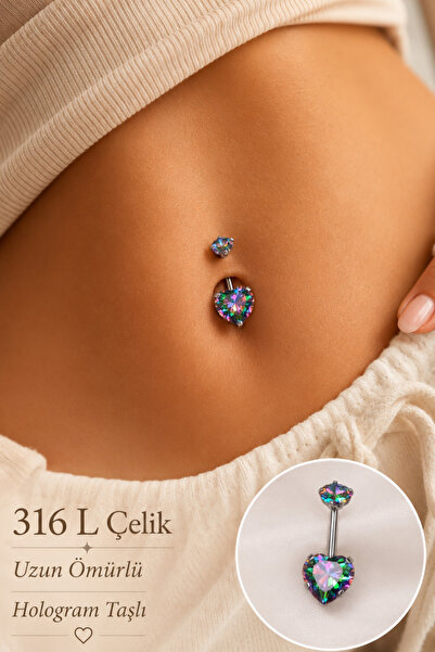 Sacce Scarves&Accessories Çelik Kalp Model Galaksi Tektaş Göbek Piercing Gümü...