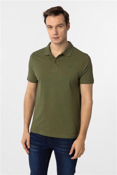 SÜVARİ Khaki Slim Plain Zippered Polo Collar T-Shirt