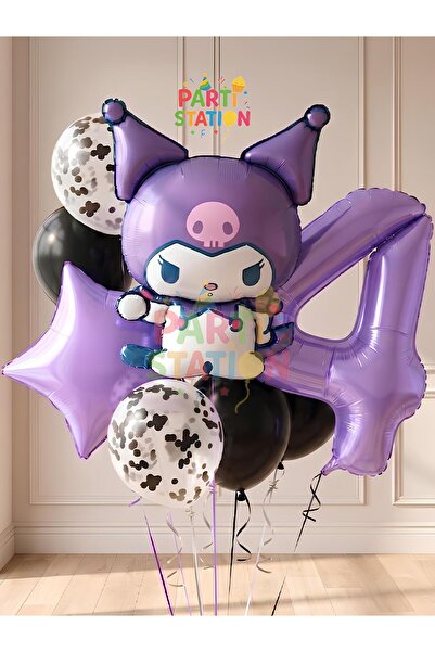 Parti Station Kuromi 4 Yaş Balon Set Yıldız Balon Anime Sanrio Hello Kitty Ku...