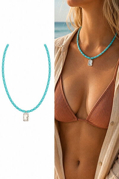Arsaley Collection Silver Charm Blue Summer Natural Stone Beads Women's Necklace