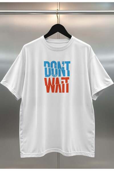 buzagi Don'T Wait Digital Print Oversize Unisex White T-Shirt