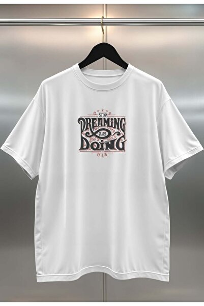 buzagi tasarım ürünleri Organic Cotton Digital Printed Oversize White T-Shirt