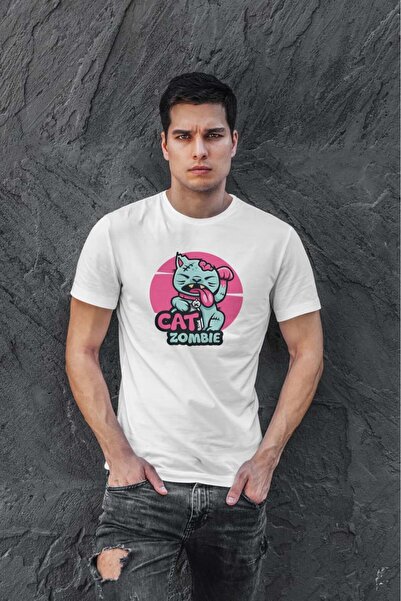 buzagi tasarım ürünleri Cat Zombie Cute Zombie Cat Regular Fit White T-Shirt