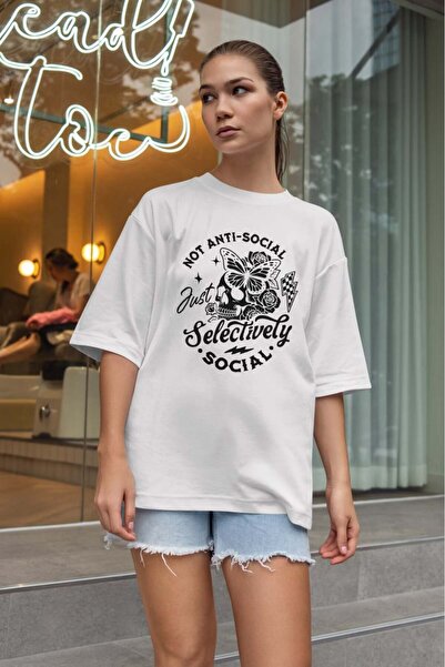 buzagi tasarım ürünleri Sarcastic Oversize Unisex White T-Shirt