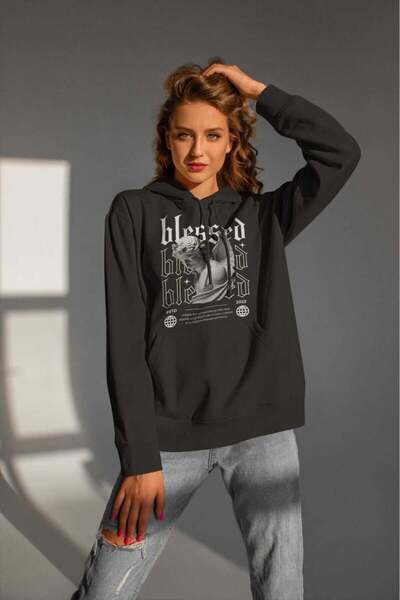 buzagi tasarım ürünleri Urban Streetwear Digital Print Hooded Unisex Sweatshirt