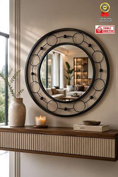 Wallover Design Özel Tasarım Halkalı Metal Ayna - Luxera Exclusive Series Siy...