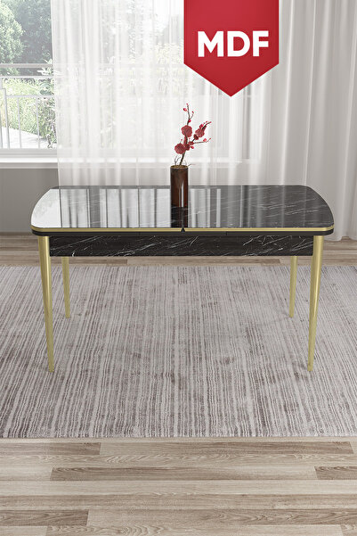 Canisa Pale Serisi 80x132 MDF Açılabilir Siyah Mermer Desen Mutfak Masası Gol...