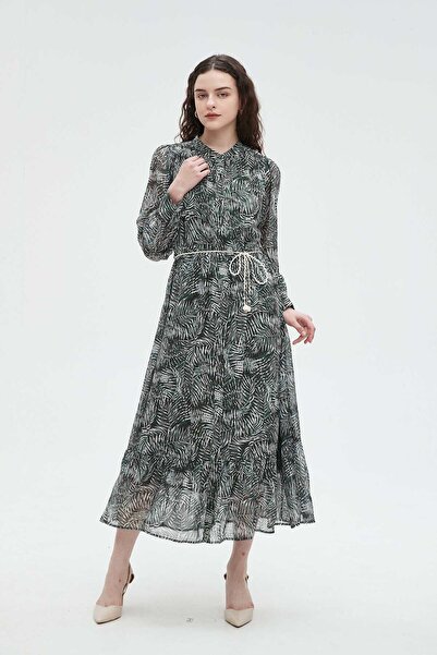 Nichii Floral Long Sleeve Midi Dress with Waist Tie