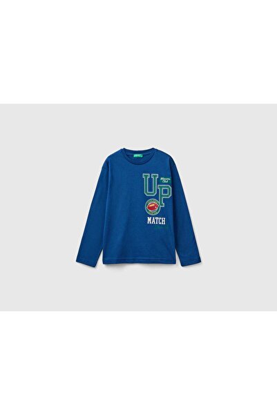United Colors of Benetton تي شيرت قطني بأكمام طويلة ورقبة دائرية للأولاد