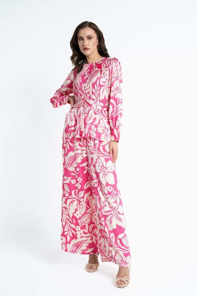 mica Women's Long Sleeve Floral Blouse with Ruched Waist